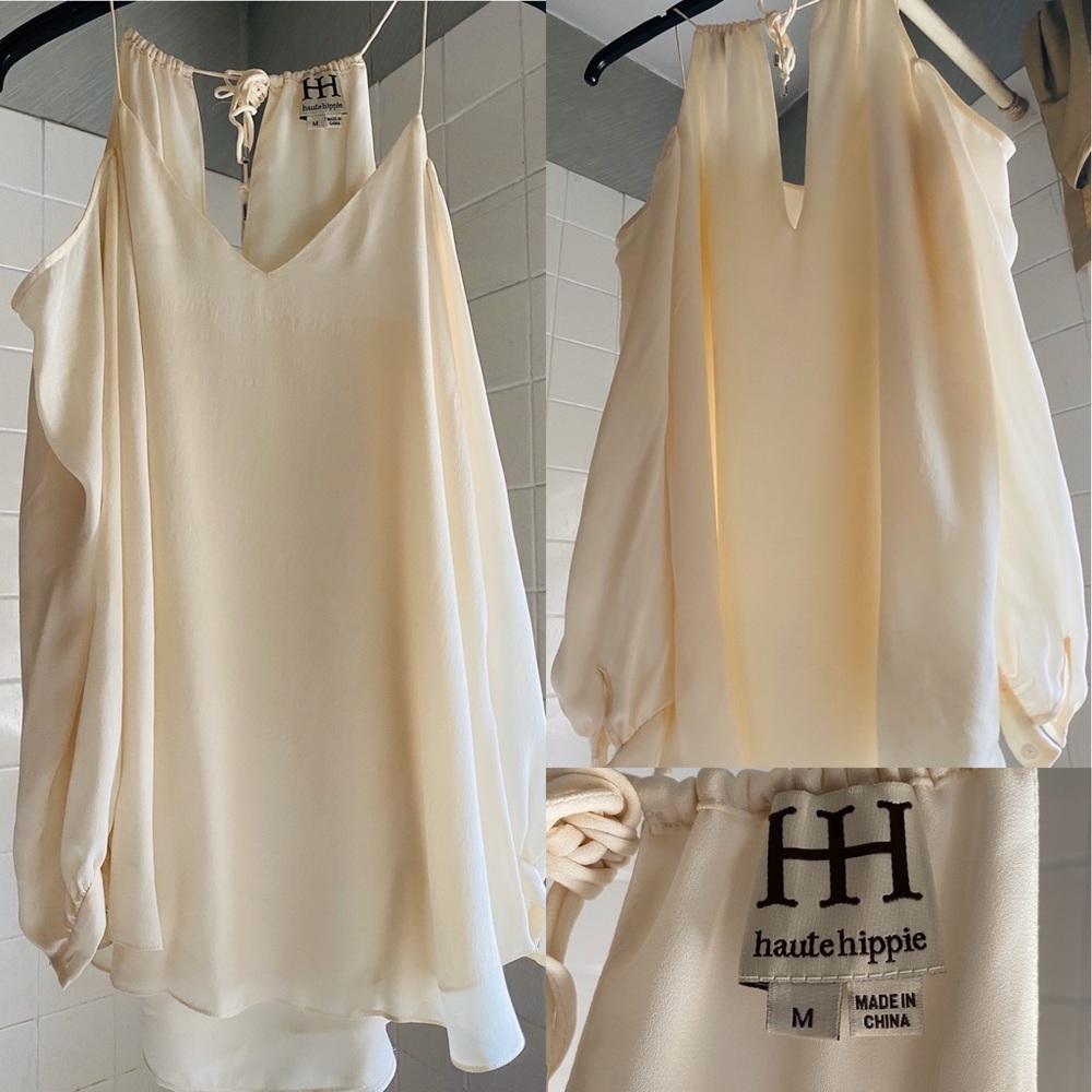HAUTE Hippie - Cold Shoulder Silk Top Size Medium